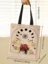 Flower & Moon Graphic Shopper Bag Small Double Handle Canvas