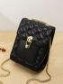 Quilted Square Bag Mini Black Metal Decor Elegant