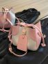 Mini Bucket Bag Two Tone Buckle Decor Fashion Style