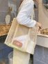 Medium Tote Bag Double Handle Mesh Design Solid Color