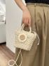 Mini Straw Bag Flower Decor Drawstring Detail