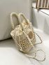 Mini Straw Bag Flower Decor Drawstring Detail