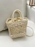 Mini Straw Bag Flower Decor Drawstring Detail