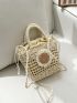 Mini Straw Bag Flower Decor Drawstring Detail