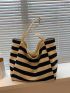 Oversized Shopper Bag Stripe Pattern Double Handle