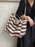 Oversized Shopper Bag Stripe Pattern Double Handle