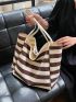 Oversized Shopper Bag Stripe Pattern Double Handle