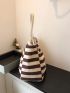 Oversized Shopper Bag Stripe Pattern Double Handle