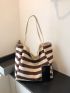 Oversized Shopper Bag Stripe Pattern Double Handle