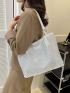 Medium Tote Bag Letter Patch & Studded Decor Double Handle