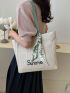 Letter Embroidery Design Straw Bag Double Handle Twilly Scarf Decor