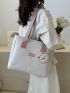 Letter Patch Tote Bag Double Handle Embossed Design With Bag Charm