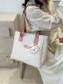 Letter Patch Tote Bag Double Handle Embossed Design With Bag Charm