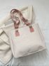 Letter Patch Tote Bag Double Handle Embossed Design With Bag Charm