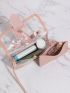 Clear Square Bag Flap Top Handle With Baby Pink Inner Pouch