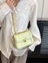 Mini Square Bag Green Metal Decor Chain Strap For Daily