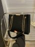 Crocodile Embossed Square Bag Black Chain Strap