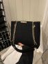 Crocodile Embossed Square Bag Black Chain Strap