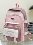 Letter Graphic Classic Backpack Release Buckle Decor Pink Preppy