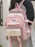 Letter Graphic Classic Backpack Release Buckle Decor Pink Preppy