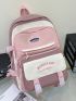 Letter Graphic Classic Backpack Release Buckle Decor Pink Preppy