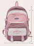 Letter Graphic Classic Backpack Release Buckle Decor Pink Preppy