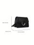 Small Flap Square Bag Metal Decor Embossed Detail Black