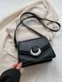 Small Flap Square Bag Metal Decor Embossed Detail Black