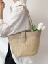 Two Tone Straw Bag For Vacation Double Handle