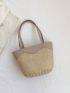 Two Tone Straw Bag For Vacation Double Handle