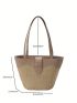 Two Tone Straw Bag For Vacation Double Handle