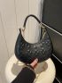 Small Hobo Bag Heart Embossed Solid Color Black