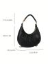 Small Hobo Bag Heart Embossed Solid Color Black