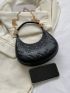 Small Hobo Bag Heart Embossed Solid Color Black