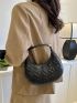 Small Hobo Bag Heart Embossed Solid Color Black