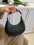 Small Hobo Bag Heart Embossed Solid Color Black