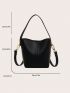 Litchi Embossed Bucket Bag Minimalist Black With Inner Pouch