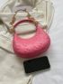 Small Hobo Bag Heart Embossed Pink Minimalist