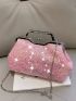 Mini Square Bag Baby Pink Sequins Decor For Party