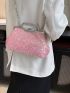 Mini Square Bag Baby Pink Sequins Decor For Party