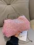 Mini Square Bag Baby Pink Sequins Decor For Party