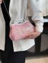 Mini Square Bag Baby Pink Sequins Decor For Party