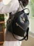 Black Classic Backpack Zipper Front Decor Adjustable Strap For Daily