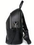 Black Classic Backpack Zipper Front Decor Adjustable Strap For Daily