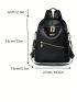 Black Classic Backpack Zipper Front Decor Adjustable Strap For Daily