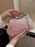 Mini Square Bag Baby Pink Sequins Decor For Party