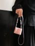 Mini Beaded Square Bag Baby Pink Fashionable, Clear Bag