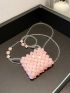 Mini Beaded Square Bag Baby Pink Fashionable, Clear Bag