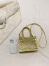 Mini Square Bag Crocodile Embossed Gold Funky