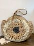 Colorblock Straw Bag Large Capacity Double Handle For Vacation Circle Bag